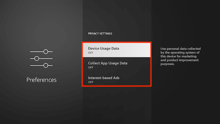 Turn off Device Usage Data on Firestick