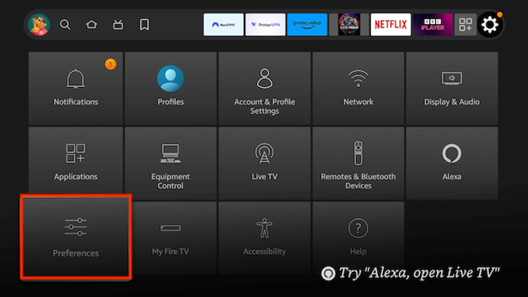 Select Preferences on Firestick