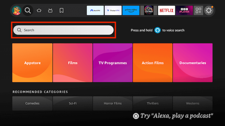 Search for downloader app on FireTV Device